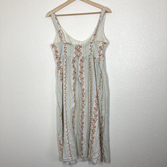 WeWoreWhat Dress Womens Large Blue Green Floral Stripe Linen Blend Midi Back Zip - Picture 2 of 16